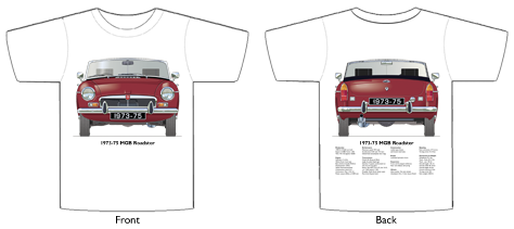 MGB Roadster (Rostyle wheels) 1973-75 T-shirt Front & Back